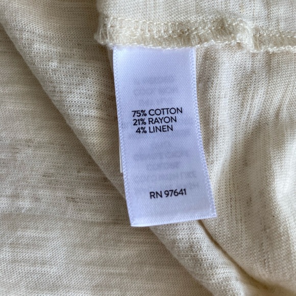 Pure J Jill V Neck Shirt Large Cream Gray Stripes Basic Minimalist Short Sleeves - Picture 8 of 9